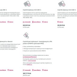 Grupa ABS Adrian Sadowski - Porównanie czytników kart stykowych i bezstykowych: USB-A, USB-C, e-dowód, z PIN padem. Informacje o cenach, specyfikacjach i możliwości zamówienia. Czytelny układ, białe tło.