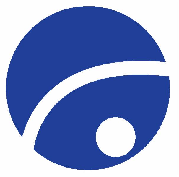 Logo firmy przedstawiające niebieski okrąg z białym łukiem i małym okręgiem w prawym dolnym rogu.