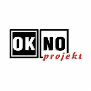 Logo firmy 'OKNO projekt' z napisem na białym tle, umieszczone w dwóch czarnych kwadratach.