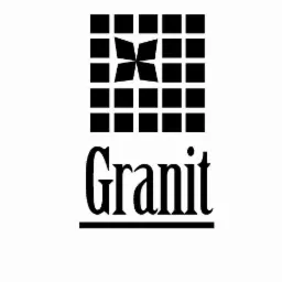 Czarno-białe logo firmy z nazwą 'Granit' pod kwadratową ikoną złożoną z mniejszych kwadratów z centralnym elementem w kształcie gwiazdy.