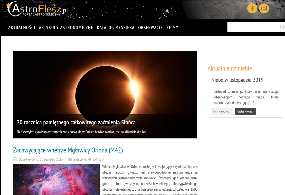 Strona internetowa dla fanów astronomii