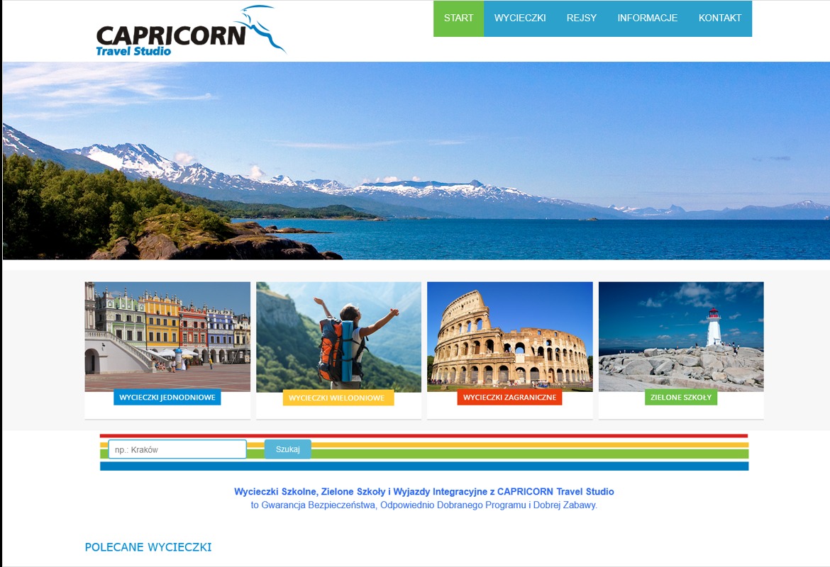 Strona internetowa dla Capricorn Travel Studio