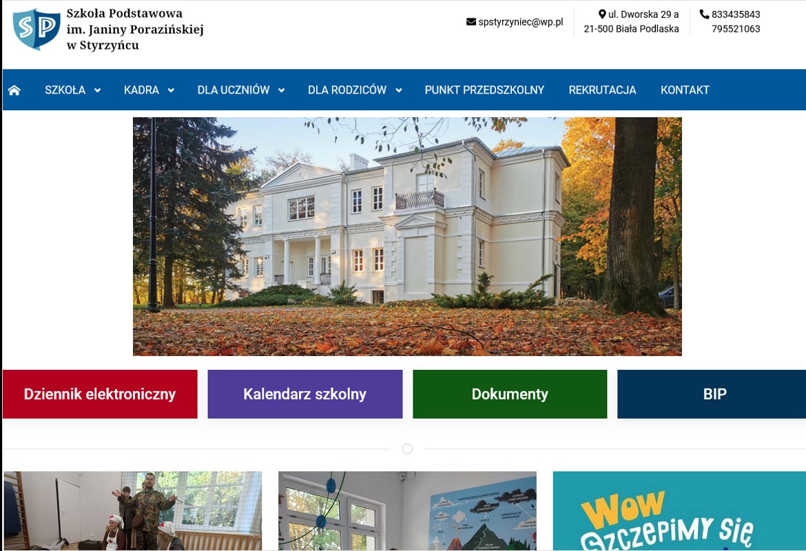Strona internetowa dla Szkoły Podstawowej w Styrzyńcu.