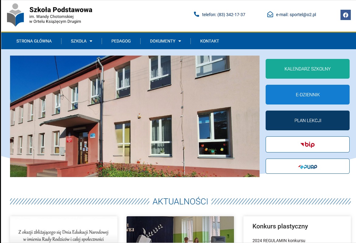 Strona internetowa dla Szkoły Podstawowej w Ortelu Książęcym