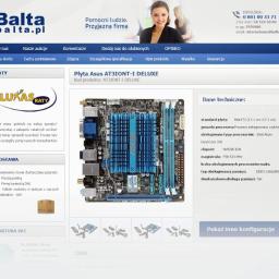 Brodnet-Aplikacje Internetowe Marek Trzynski Krzysztof Michalski S.C. - Płyta główna Asus AT3IONT-I DELUXE z chłodzeniem i specyfikacją techniczną na stronie sklepu internetowego Balta.pl. Widoczny opis produktu i dane techniczne.