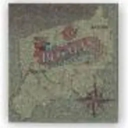 Wielobarwny nadruk wykonany techniką sitodruku na tkaninie o fakturze płótna, przedstawiający abstrakcyjny wzór z motywami roślinnymi i geometrycznymi.