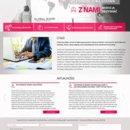 Strona internetowa firmy doradczej z interaktywną mapą świata prezentującą płynność finansową w różnych regionach, obok moduły windykacji należności, antywindykacji, doradztwa gospodarczego...