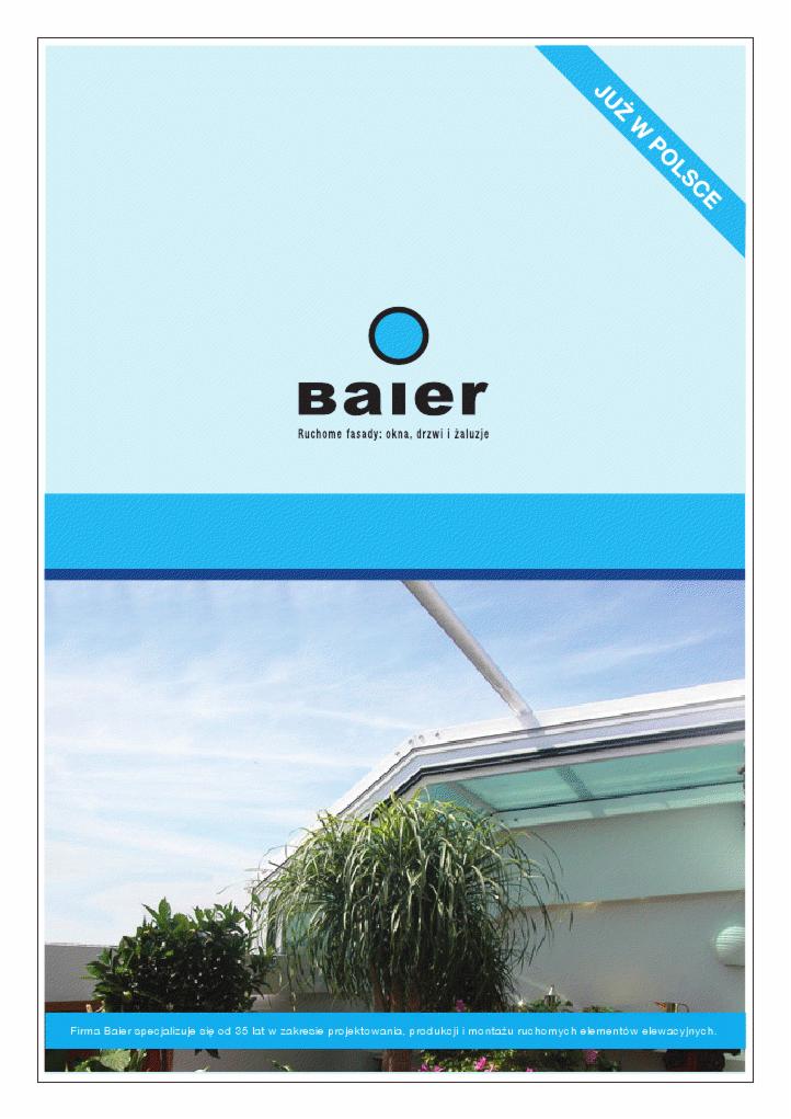 Reklama firmy Baler specjalizującej się w ruchomych fasadach, oknach, drzwiach i żaluzjach, z widocznym fragmentem realizacji zadaszenia tarasu z roślinami.