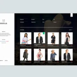 E-commerce strona internetowa 'SHPILA' z ofertą odzieży damskiej. Widok strony z podziałem na sekcje: 'O nas', 'Sklep', 'Kontakt'. Grafika responsywna na jasnym tle.