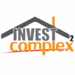 Logo firmy Invest Complex, szary dach symbolizujący budynek nad pomarańczowym napisem 'complex', z czerwoną linią pod nim, numer '2' w indeksie górnym.