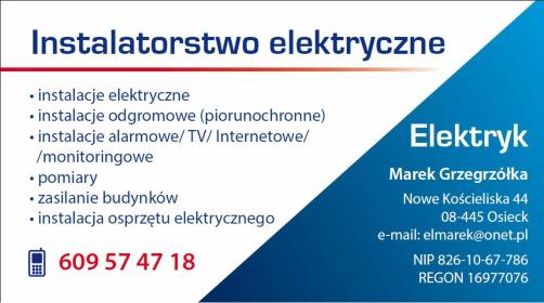 Instalatorstwo elektryczne Marek Grzegrzółka - Projektant instalacji elektrycznych Osieck