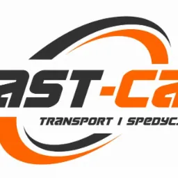Logo firmy transportowej Fast-Car z czarno-pomarańczową stylistyką i napisem Transport i Spedycja.