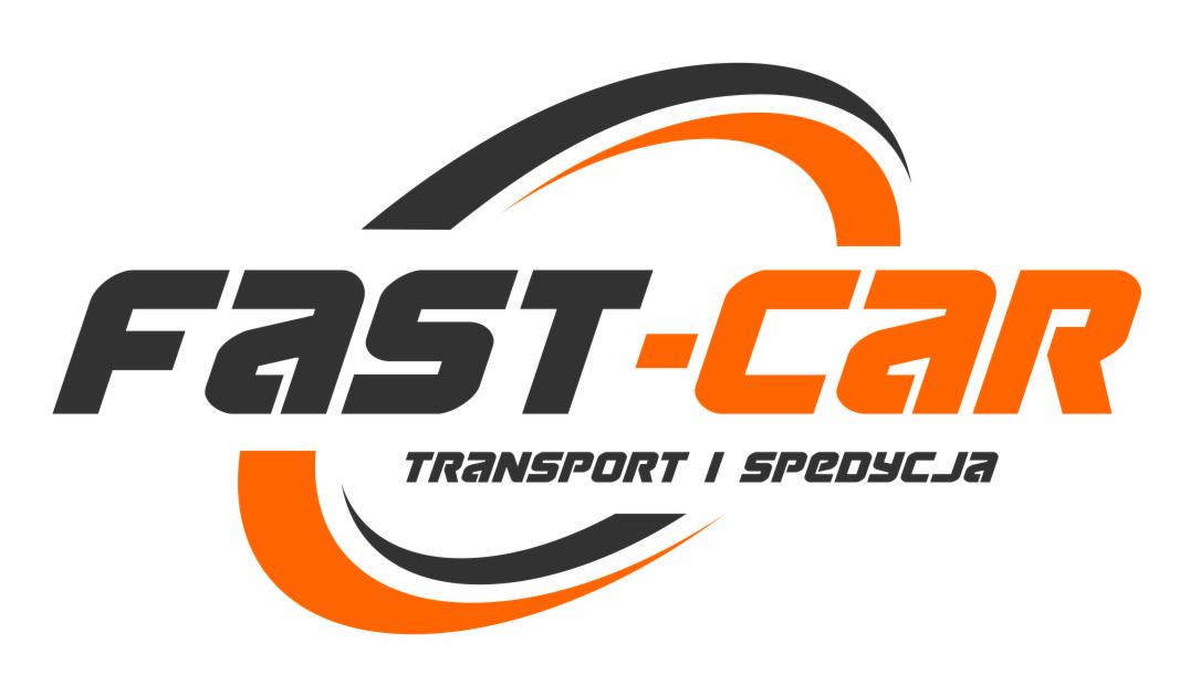 Logo firmy transportowej Fast-Car z czarno-pomarańczową stylistyką i napisem Transport i Spedycja.