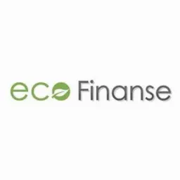 Logo firmy Eco Finanse działającej w Szczecinku, z zielonym symbolem liścia w okręgu i szarym napisem 'Finanse'.