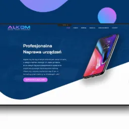 Projekt strony internetowej firmy oferującej naprawę urządzeń mobilnych, z uszkodzonym telefonem na ekranie.