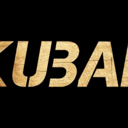 Logo firmy KUBAR z teksturą drewna na czarnym tle.
