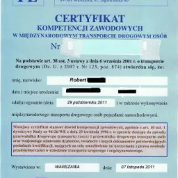certyfikat kompetencji zawodowych w przewozie osób