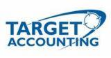 Niebieskie logo 'TARGET ACCOUNTING' z elementem graficznym przypominającym celownik nad napisem.