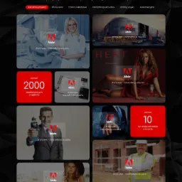 Portfolio projektanta graficznego prezentujące zróżnicowane realizacje: dentysta w gabinecie, centrum handlowe, kampania reklamowa perfum, narzędzia pracy biurowej, mężczyzna z napojem...