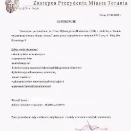 Referencje z Urzędu Miasta Torunia