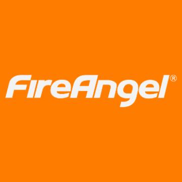 Logo FireAngel na pomarańczowym tle.