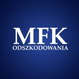 Logo firmy z Łodzi: biały napis 'MFK' nad 'ODSZKODOWANIA' na ciemnoniebieskim tle.