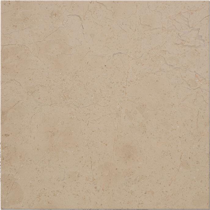 Płytka z trawertynu w odcieniach beżu z delikatnymi żyłkami i porowatą strukturą.