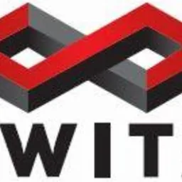 Logo firmy SAWITAR z abstrakcyjnym symbolem nieskończoności w kolorze czerwono-szarym nad nazwą firmy.