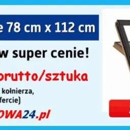 Reklama okna dachowego Balio o wymiarach 78x112 cm, prezentująca cenę 368,94 zł brutto za sztukę, z informacją o dostępności kołnierzy w ofercie, oraz logo Renowa24.pl i przyciskiem 'Zobacz!'.