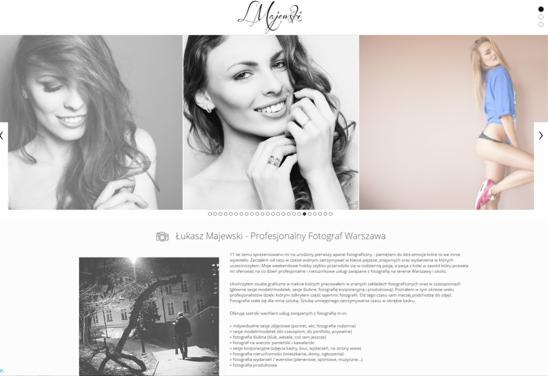 Strona internetowa fotografa z galerią portretów: czarno-białe zdjęcia kobiet i kolorowa fotografia modelki, minimalistyczny design.