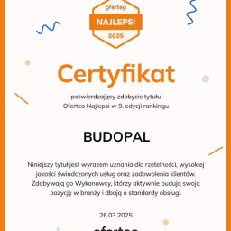 Budopal wśród najlepszych firm 2025 według Oferteo.
Dziękujemy za zaufanie – to wyróżnienie to efekt opinii zadowolonych klientów.
