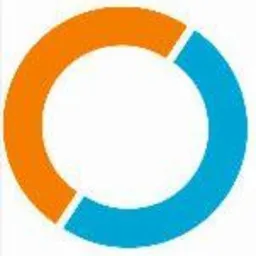 Abstrakcyjny okrąg podzielony na dwie części: pomarańczową i błękitną, z białym tłem wewnątrz.