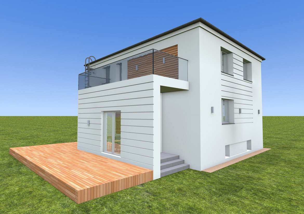 Projekt metamorfozy elewacji domu jednorodzinnego 'kostki' - dzień.