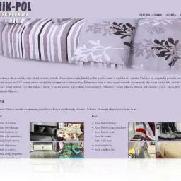 Witryna MIK-POL prezentuje ofertę pościeli i koców. Na stronie widoczne zdjęcia różnych wzorów i kolorów pościeli bawełnianej oraz koców wełnianych i akrylowych.