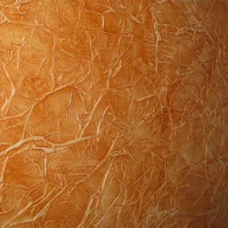 Pomarańczowa ściana z wyraźną, nieregularną fakturą przypominającą popękany tynk. Cieniowanie od jasnego do ciemnego podkreśla trójwymiarowość wzoru.