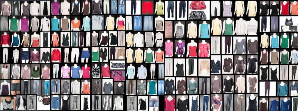 Kolekcja odzieży outletowej w Płocku, zawierająca różnorodne ubrania marek Promod, Mexx, Bershka, s.Oliver, Intown, Phard, Miss Miss, prezentowana w formie mozaiki.