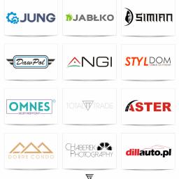 Fast-Graphic - Kompilacja dwunastu różnych logo firm z branż takich jak medycyna, budownictwo, fotografia i motoryzacja, przedstawionych na białym tle z delikatnym cieniem.
