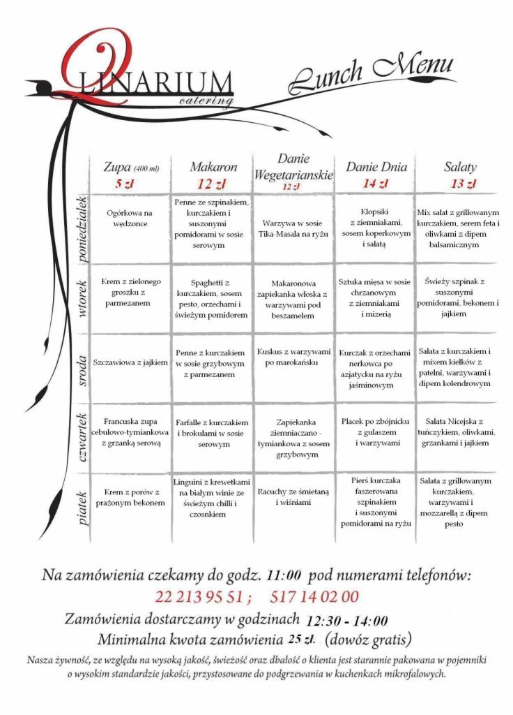 Lunch menu
