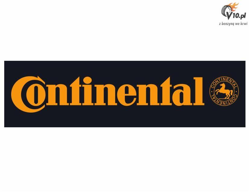 Żółto-pomarańczowe logo Continental na czarnym tle, obok logo v10.pl w prawym górnym rogu.