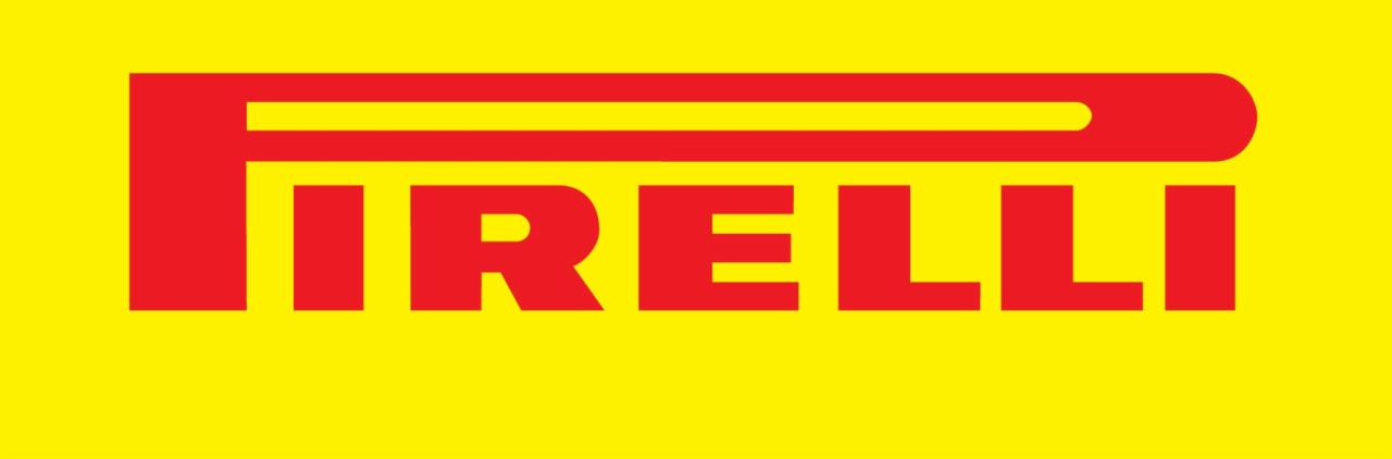 Logo Pirelli w kolorze czerwonym na żółtym tle.