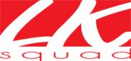 Logo 'Ks Squad' w kolorze białym na czerwonym tle. Nazwa firmy zapisana charakterystyczną czcionką. Grafika w formacie wektorowym.
