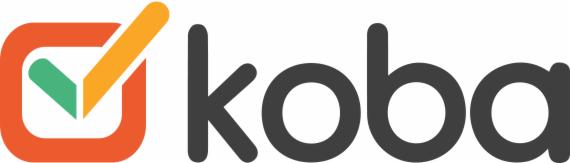 Logo firmy 'koba' z pomarańczowym kwadratem i zielono-żółtym symbolem zaznaczenia.