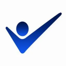 Niebieski symbol sukcesu: sylwetka osoby z rozłożonymi ramionami, stylizowana na znak akceptacji, gradientowe cieniowanie.