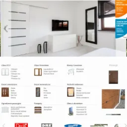 Strona internetowa firmy Budvar z prezentacją produktów: drzwi przesuwnych, okien, bram garażowych i innych elementów stolarki budowlanej.