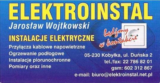 Elektroinstal Jarosław Wojtkowski - Projektant instalacji elektrycznych Kobyłka