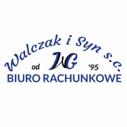 Logo 'Walczak i Syn s.c.' od WG '95, w kolorze niebieskim, z napisem 'BIURO RACHUNKOWE' poniżej. Prosty, elegancki design na białym tle.