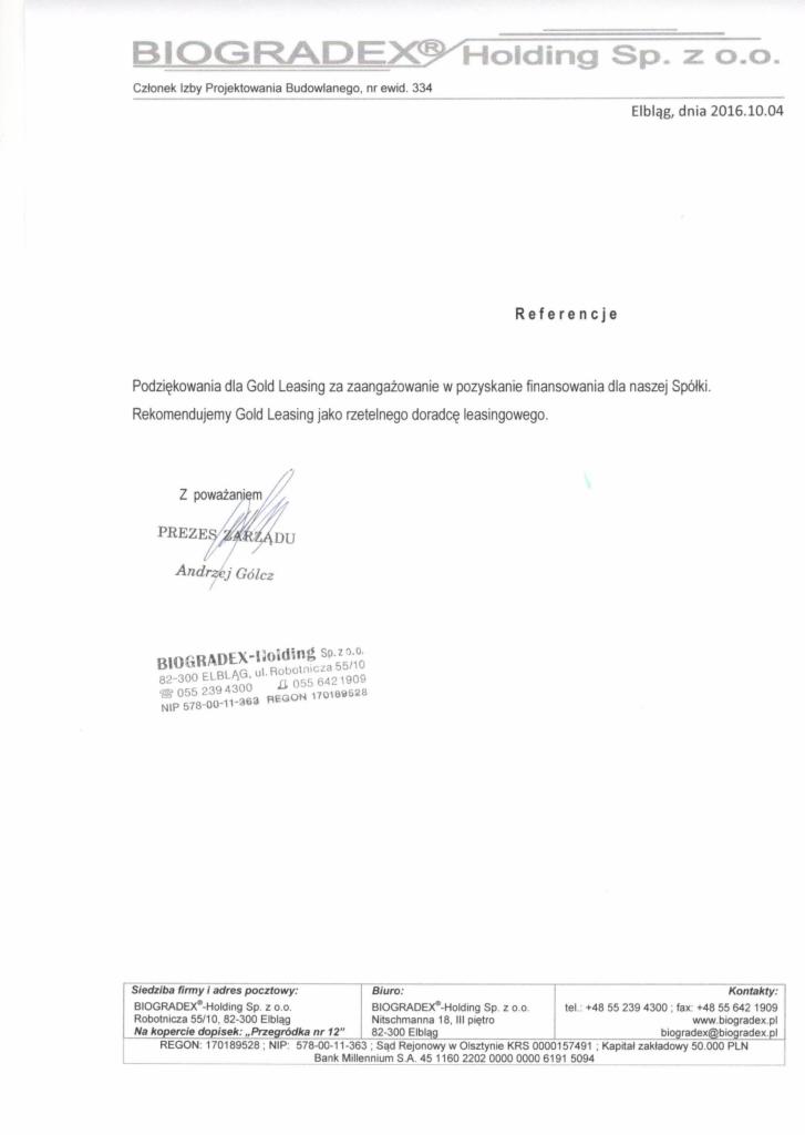 Referencje Biogradex Holding
