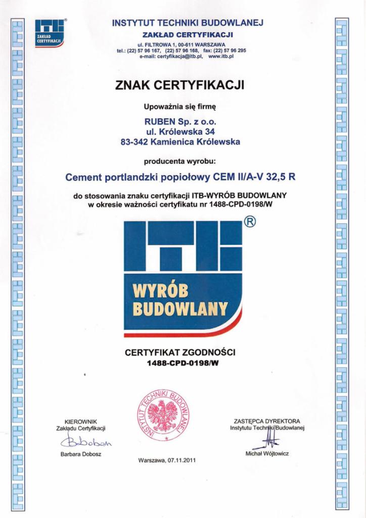 Cement popiołowy CEM II/A-V 32,5 R