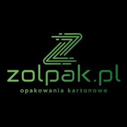 Zielone logo firmy zolpak.pl na czarnym tle, z symbolem stylizowanego opakowania kartonowego i napisem 'opakowania kartonowe'.