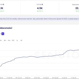 Przykład pozycjonowania sklepu w budżecie 400zł netto miesięcznie. 1100 fraz kluczowych w TOP10, 22.100 odwiedzin wartych w Google Ads 9500zł miesięcznie!